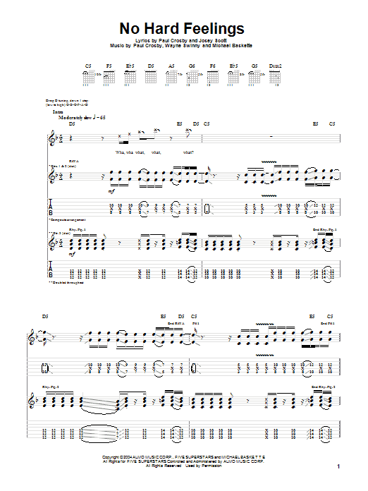Download Saliva No Hard Feelings Sheet Music and learn how to play Guitar Tab PDF digital score in minutes