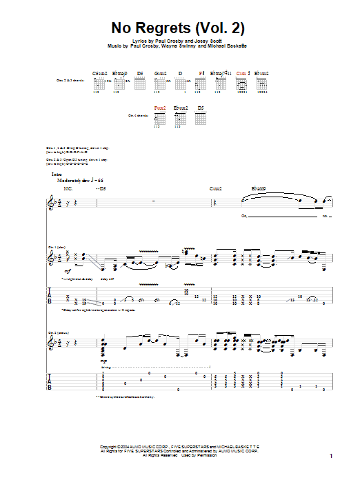 Download Saliva No Regrets (Vol. 2) Sheet Music and learn how to play Guitar Tab PDF digital score in minutes