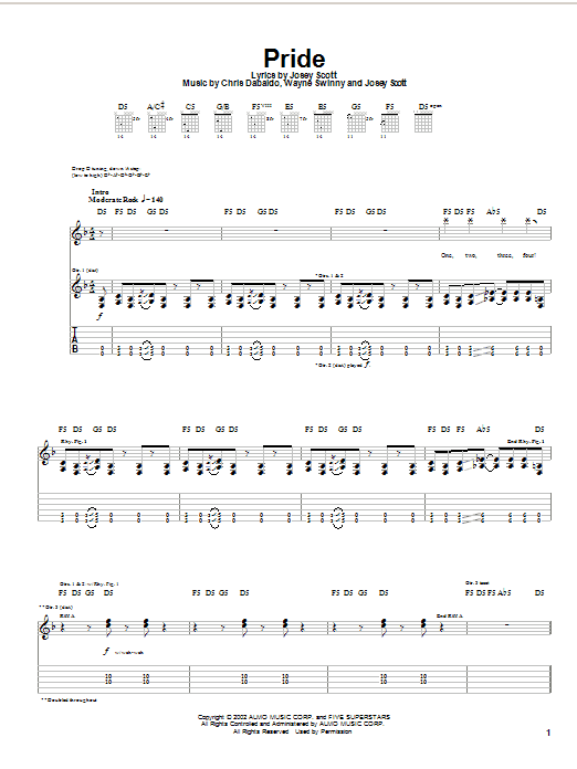 Download Saliva Pride Sheet Music and learn how to play Guitar Tab PDF digital score in minutes