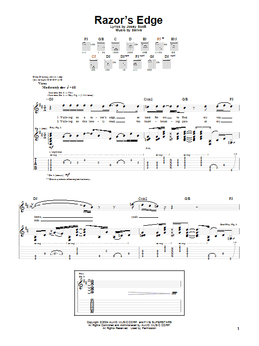 Download Saliva Razor's Edge Sheet Music and learn how to play Guitar Tab PDF digital score in minutes