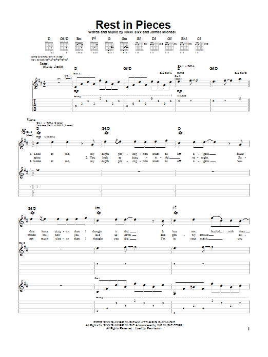 Download Saliva Rest In Pieces Sheet Music and learn how to play Guitar Tab PDF digital score in minutes