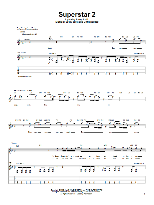 Download Saliva Superstar 2 Sheet Music and learn how to play Guitar Tab PDF digital score in minutes