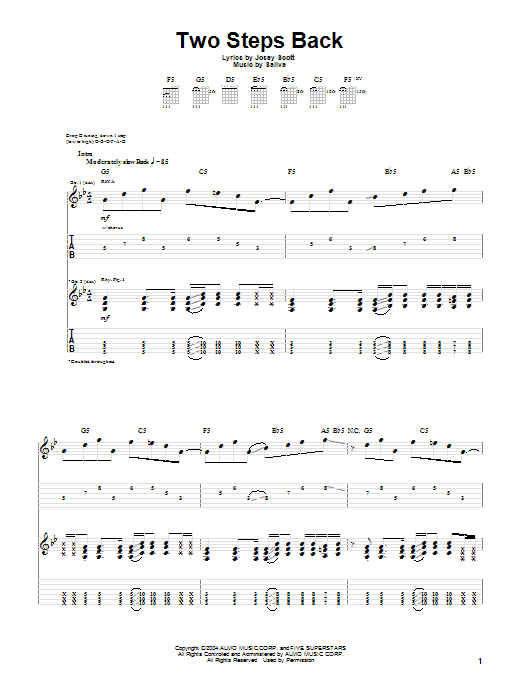 Download Saliva Two Steps Back Sheet Music and learn how to play Guitar Tab PDF digital score in minutes