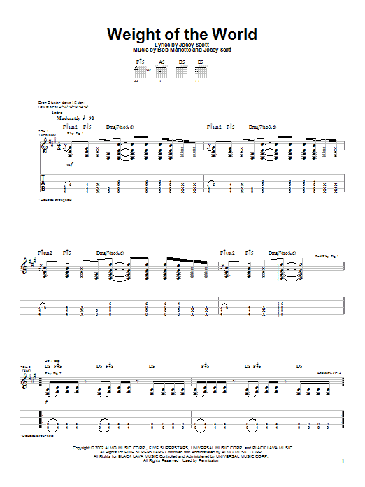 Download Saliva Weight Of The World Sheet Music and learn how to play Guitar Tab PDF digital score in minutes