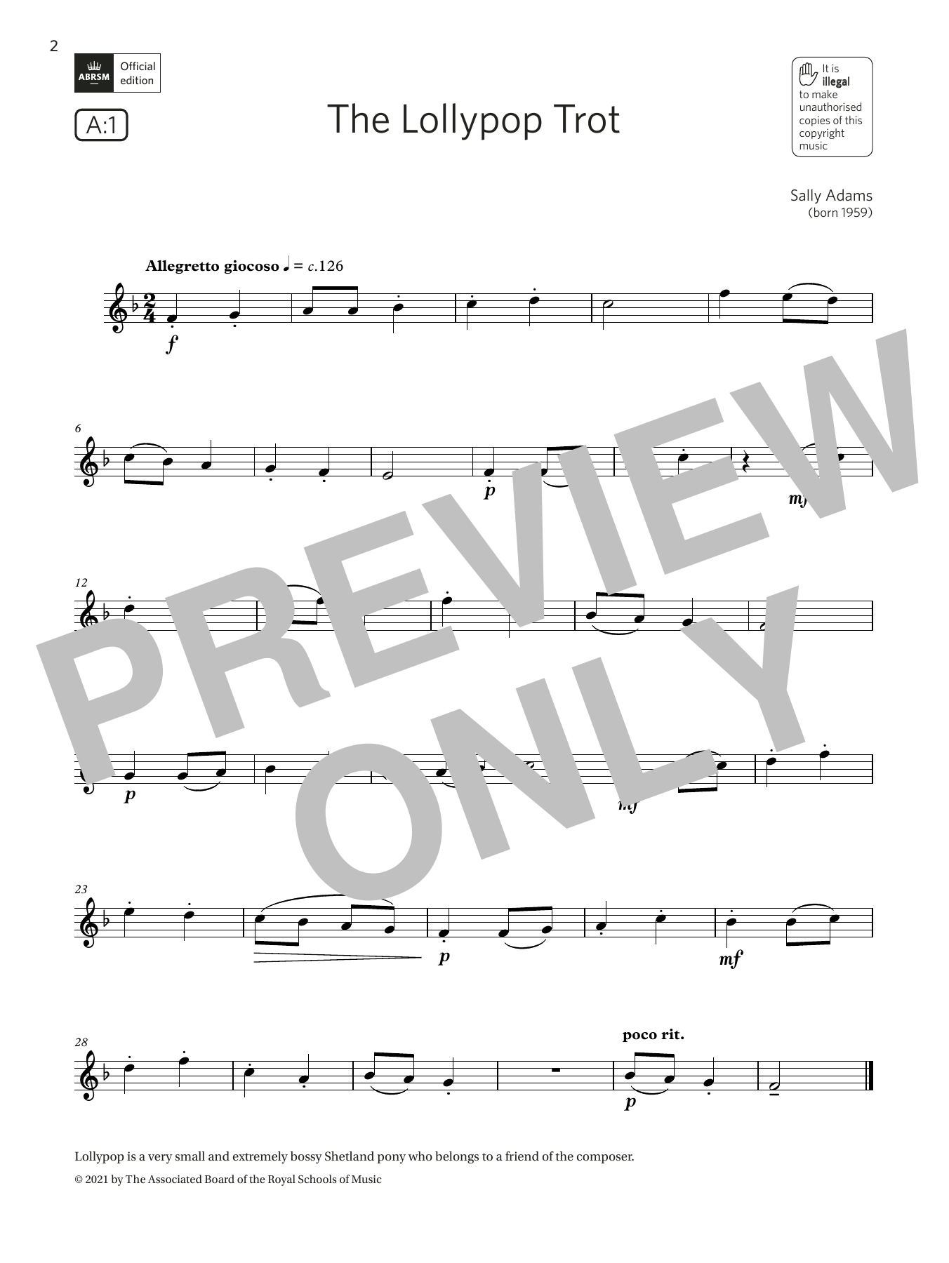 Download Sally Adams The Lollypop Trot (Grade 1 List A1 from the ABRSM Flute syllabus from 2022) Sheet Music and learn how to play Flute Solo PDF digital score in minutes