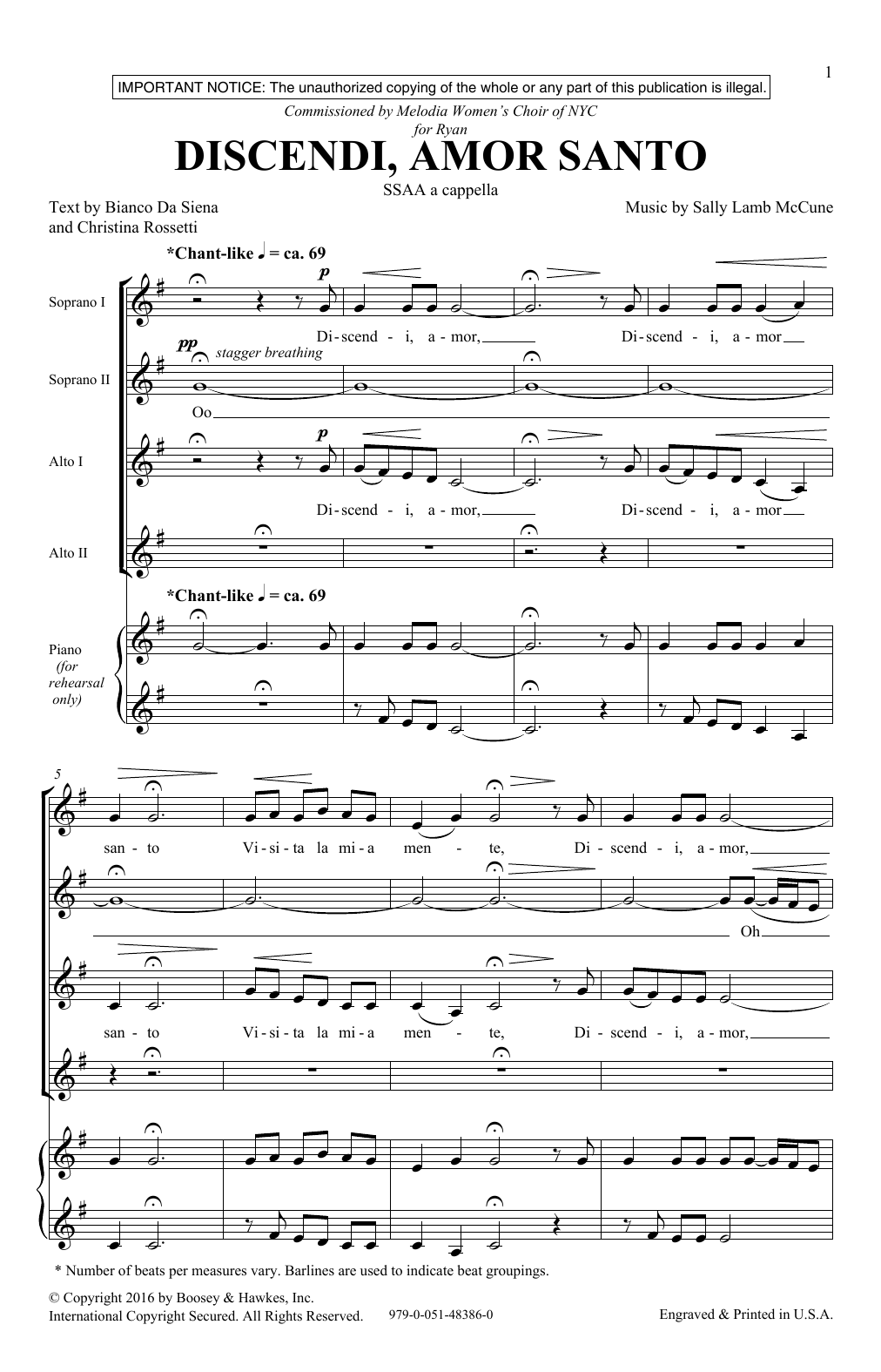 Download Sally Lamb McCune Discendi, Amor Santo Sheet Music and learn how to play SSA PDF digital score in minutes