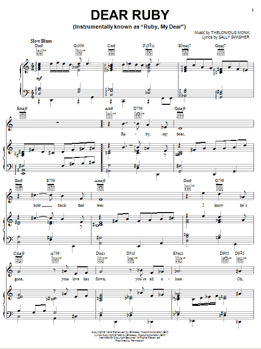 Download Sally Swisher Dear Ruby Sheet Music and learn how to play Piano, Vocal & Guitar (Right-Hand Melody) PDF digital score in minutes
