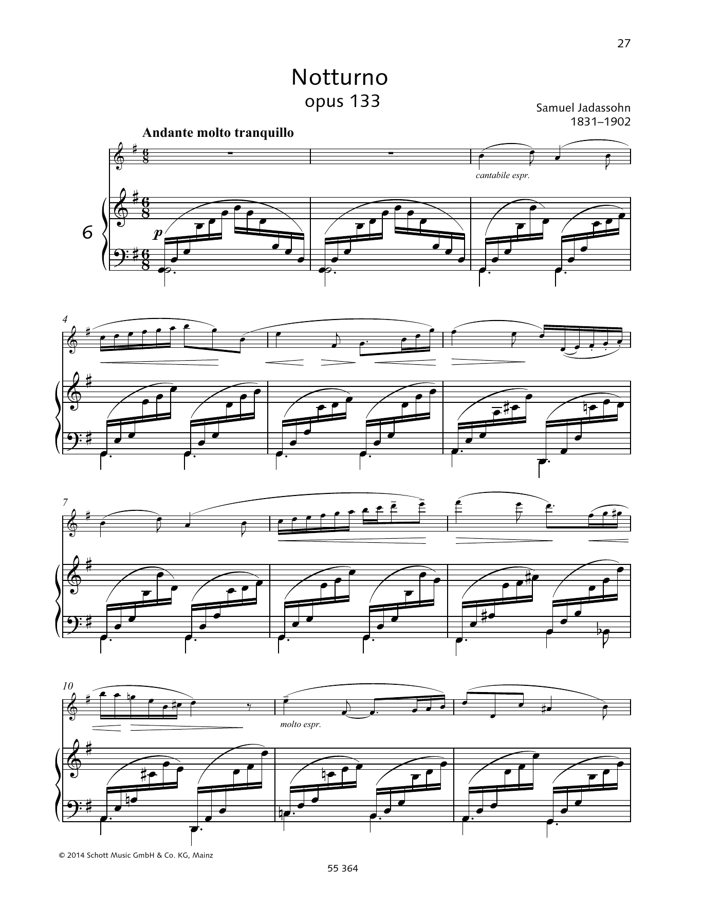 Download Salomon Jadassohn Notturno Sheet Music and learn how to play Woodwind Solo PDF digital score in minutes