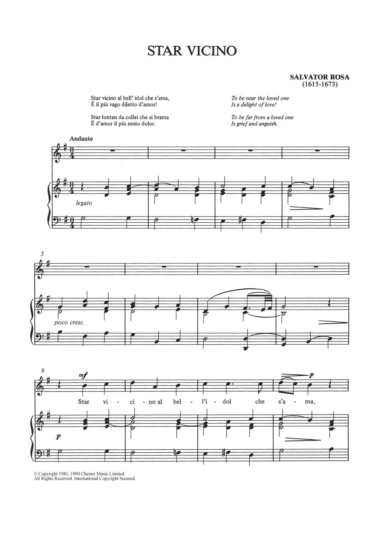 Download Salvator Rosa Star Vicino Sheet Music and learn how to play Piano & Vocal PDF digital score in minutes