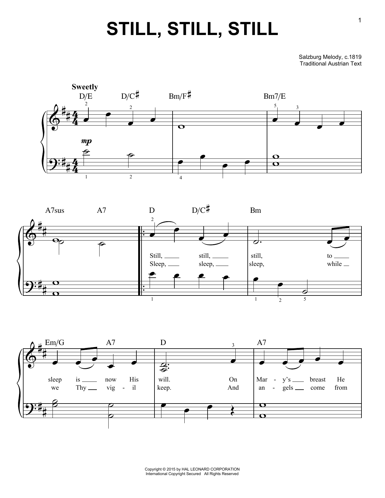 Download Salzburg Melody, c.1819 Still, Still, Still Sheet Music and learn how to play Violin Duet PDF digital score in minutes