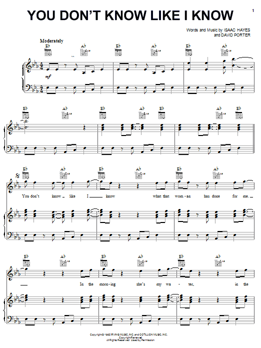 Download Sam & Dave You Don't Know Like I Know Sheet Music and learn how to play Piano, Vocal & Guitar (Right-Hand Melody) PDF digital score in minutes