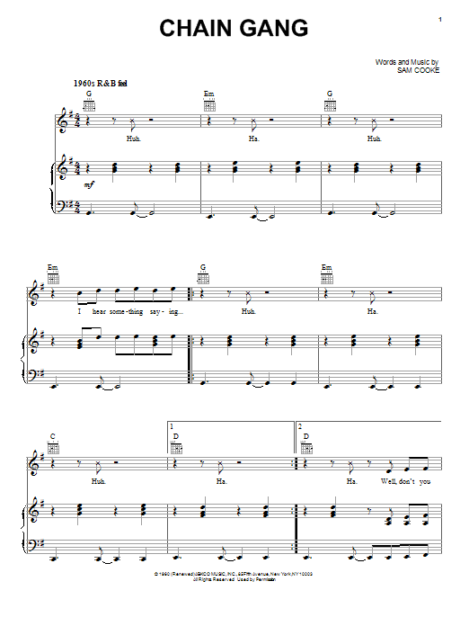 Download Sam Cooke Chain Gang Sheet Music and learn how to play Real Book – Melody & Chords PDF digital score in minutes