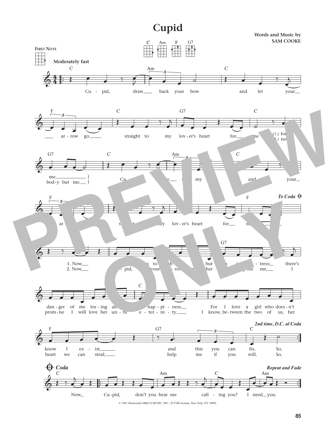 Download Sam Cooke Cupid (from The Daily Ukulele) (arr. Jim Beloff) Sheet Music and learn how to play Ukulele PDF digital score in minutes