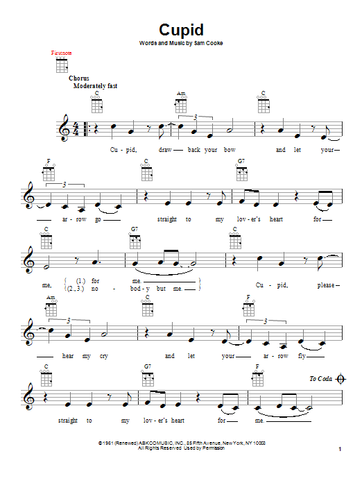 Download Sam Cooke Cupid Sheet Music and learn how to play Easy Guitar PDF digital score in minutes