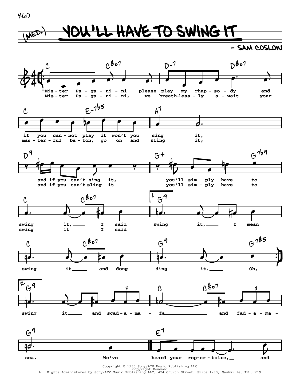 Download Sam Coslow You'll Have To Swing It (High Voice) Sheet Music and learn how to play Real Book – Melody, Lyrics & Chords PDF digital score in minutes