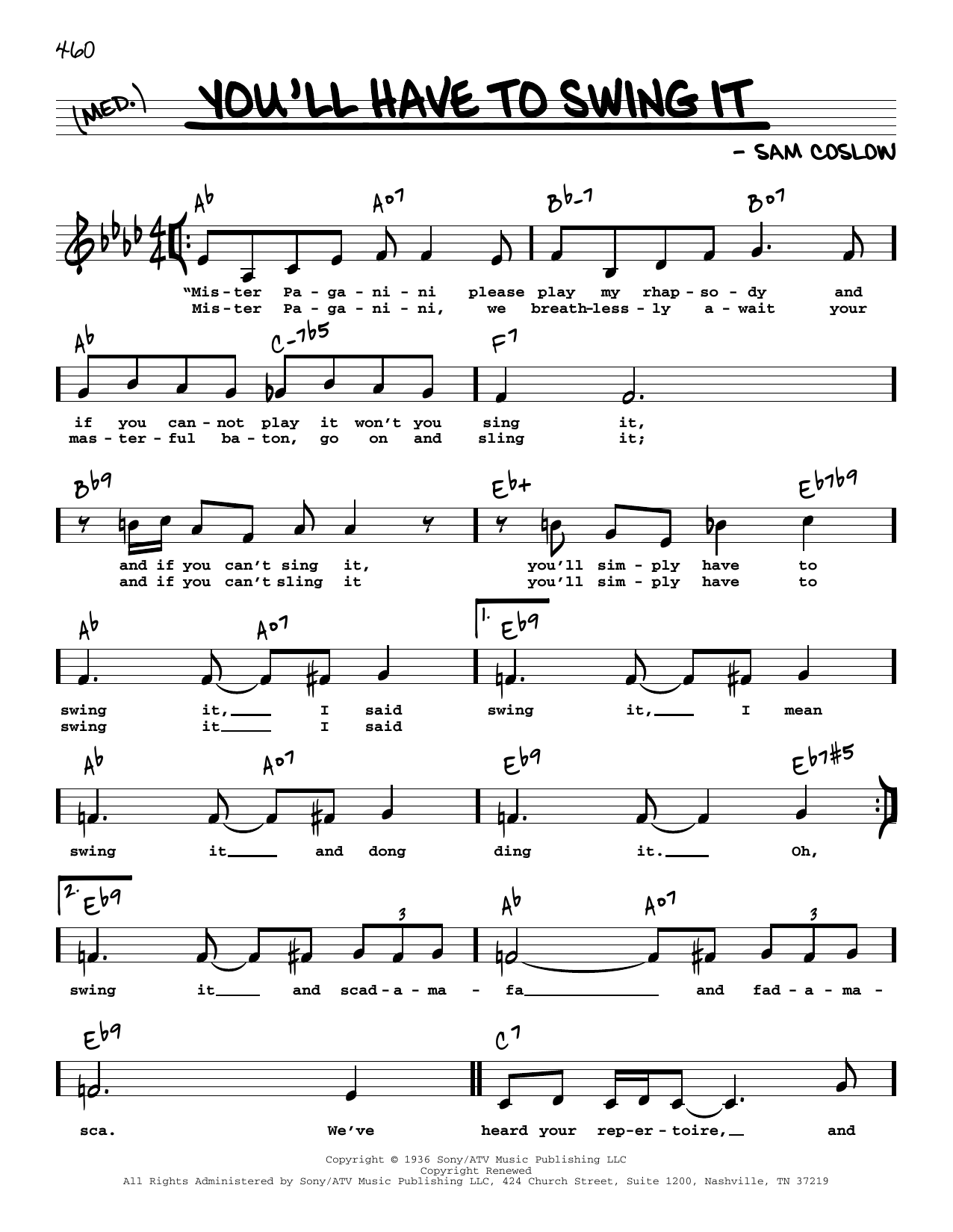 Download Sam Coslow You'll Have To Swing It (Low Voice) Sheet Music and learn how to play Real Book – Melody, Lyrics & Chords PDF digital score in minutes