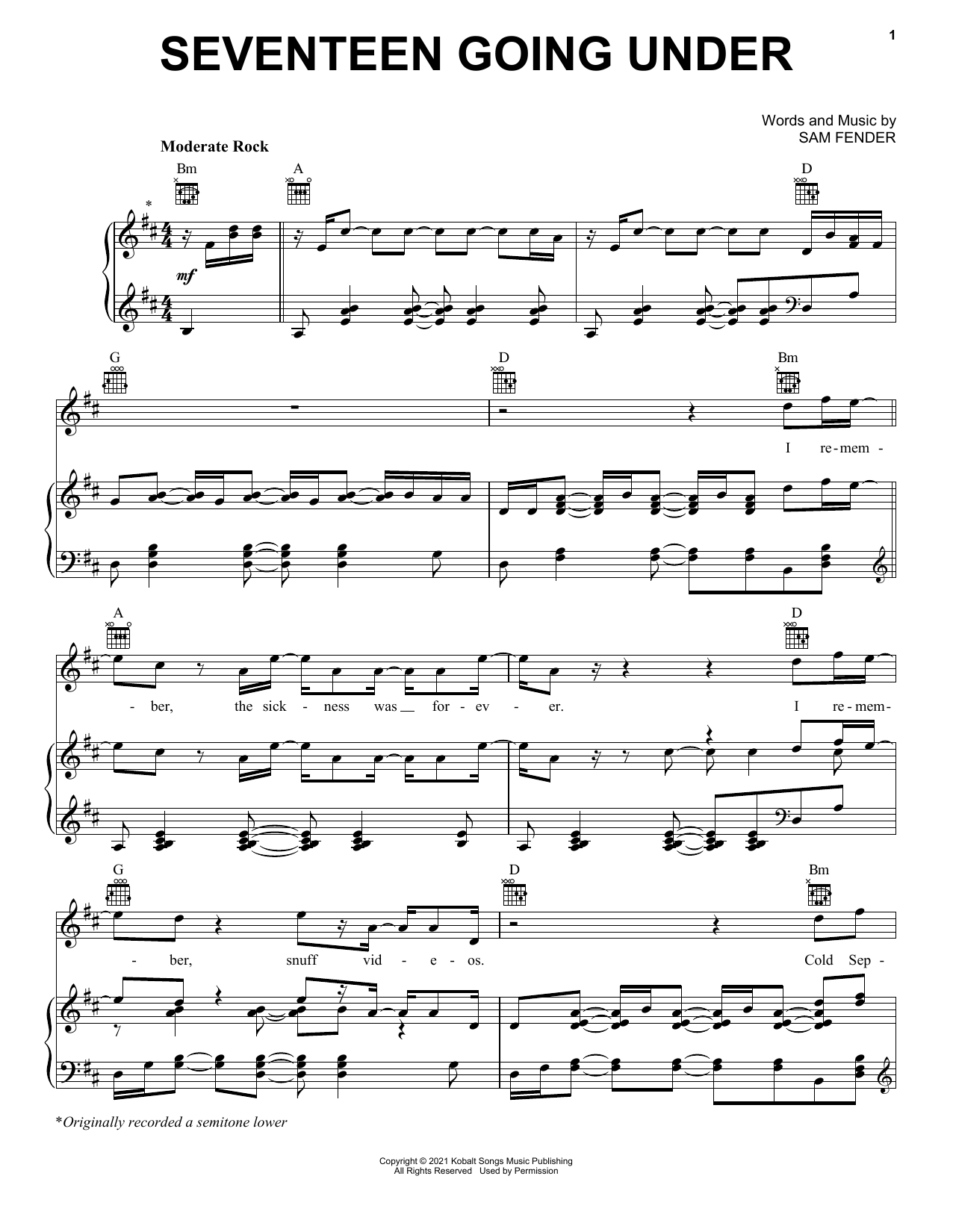 Download Sam Fender Seventeen Going Under Sheet Music and learn how to play Piano, Vocal & Guitar Chords (Right-Hand Melody) PDF digital score in minutes