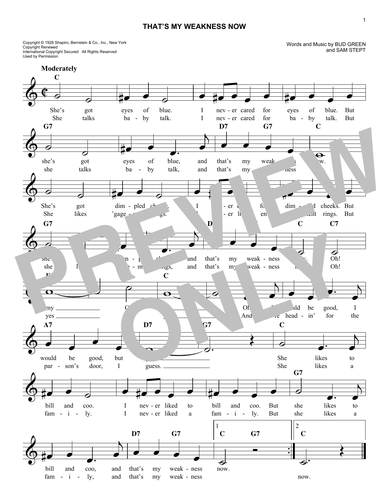 Download Sam H. Stept That's My Weakness Now Sheet Music and learn how to play Melody Line, Lyrics & Chords PDF digital score in minutes