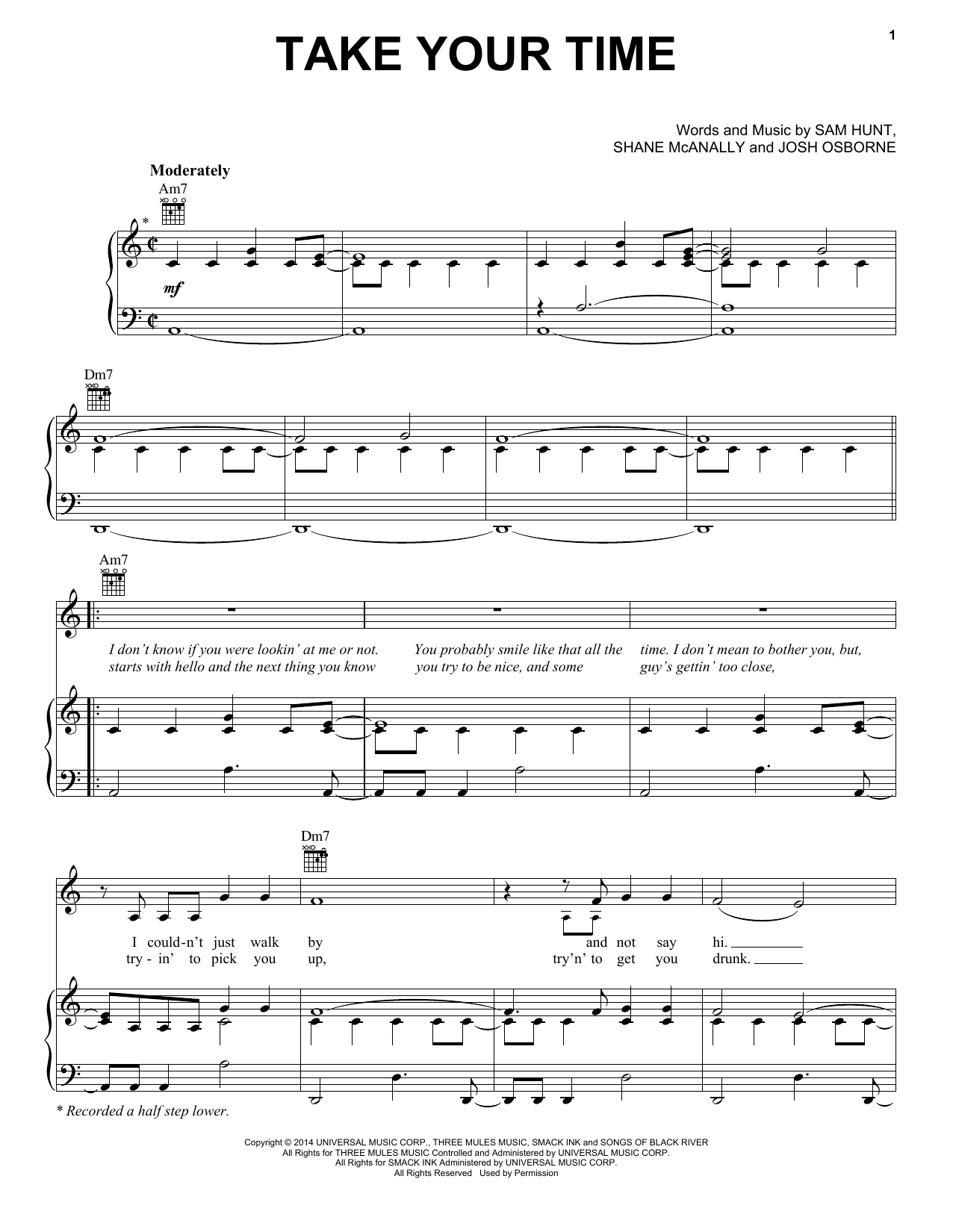 Download Sam Hunt Take Your Time Sheet Music and learn how to play Easy Piano PDF digital score in minutes