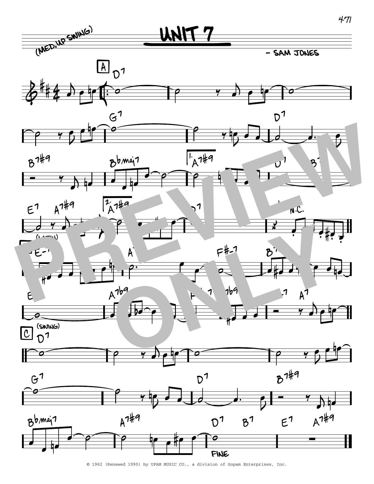 Download Sam Jones Unit 7 Sheet Music and learn how to play Real Book – Melody & Chords PDF digital score in minutes