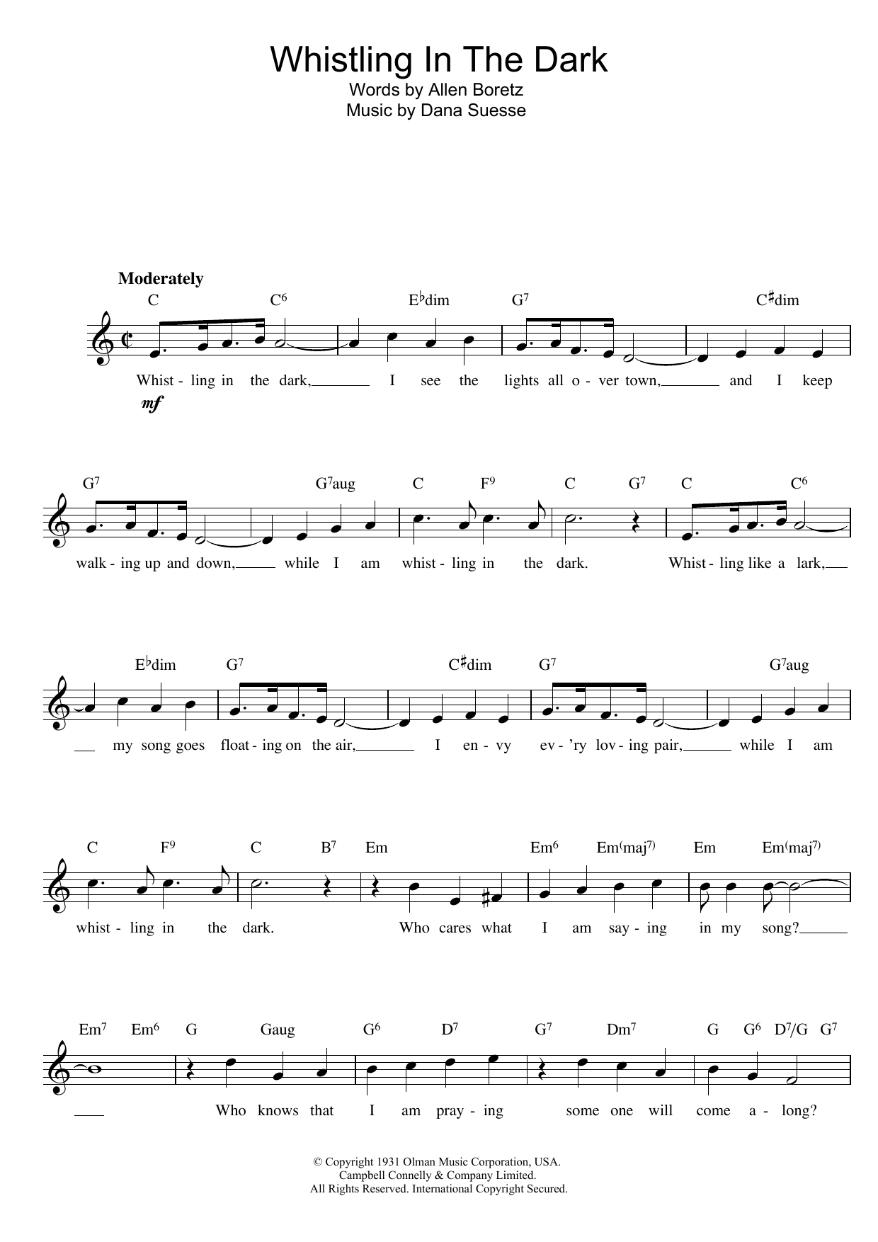 Download Sam Lanin Whistling In The Dark Sheet Music and learn how to play Melody Line, Lyrics & Chords PDF digital score in minutes