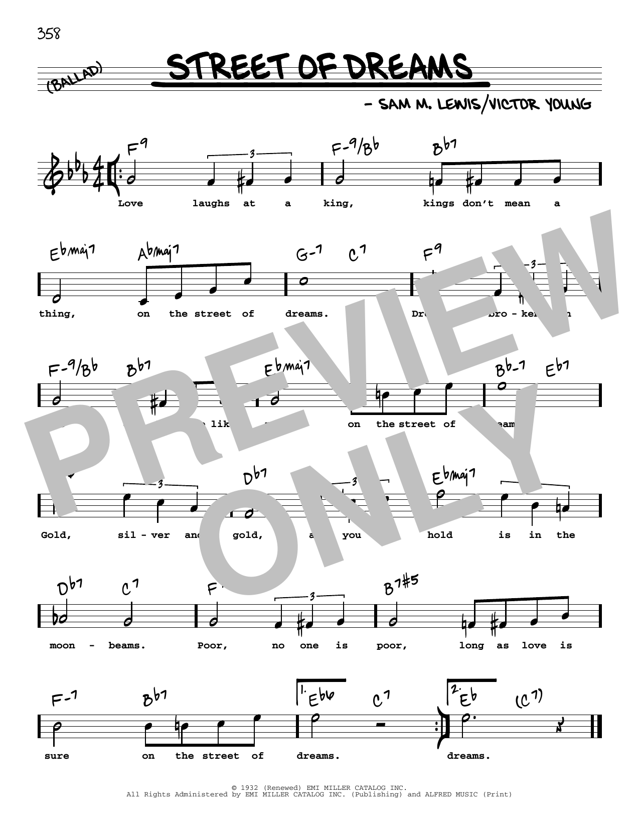 Download Sam Lewis Street Of Dreams (High Voice) Sheet Music and learn how to play Real Book – Melody, Lyrics & Chords PDF digital score in minutes