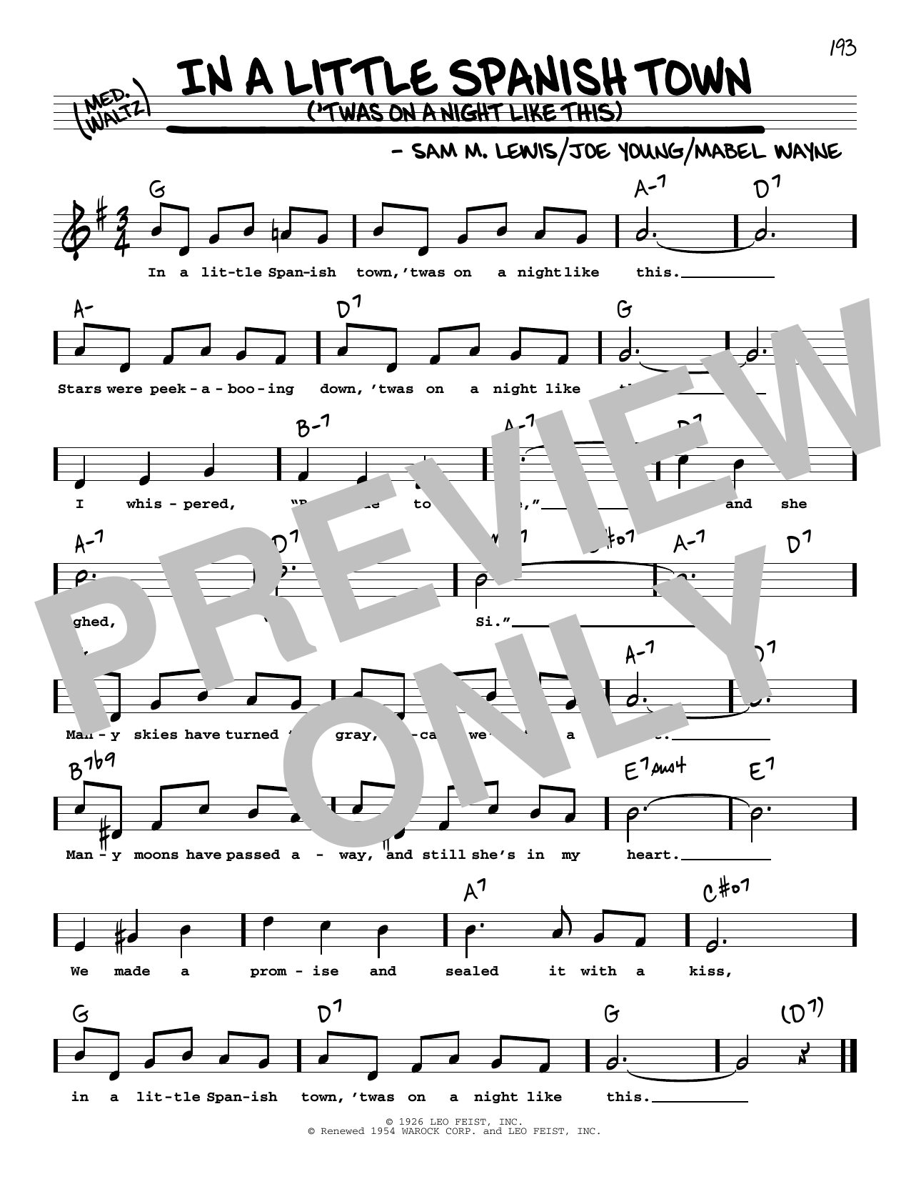 Download Sam M. Lewis In A Little Spanish Town ('Twas On A Night Like This) (High Voice) Sheet Music and learn how to play Real Book – Melody, Lyrics & Chords PDF digital score in minutes