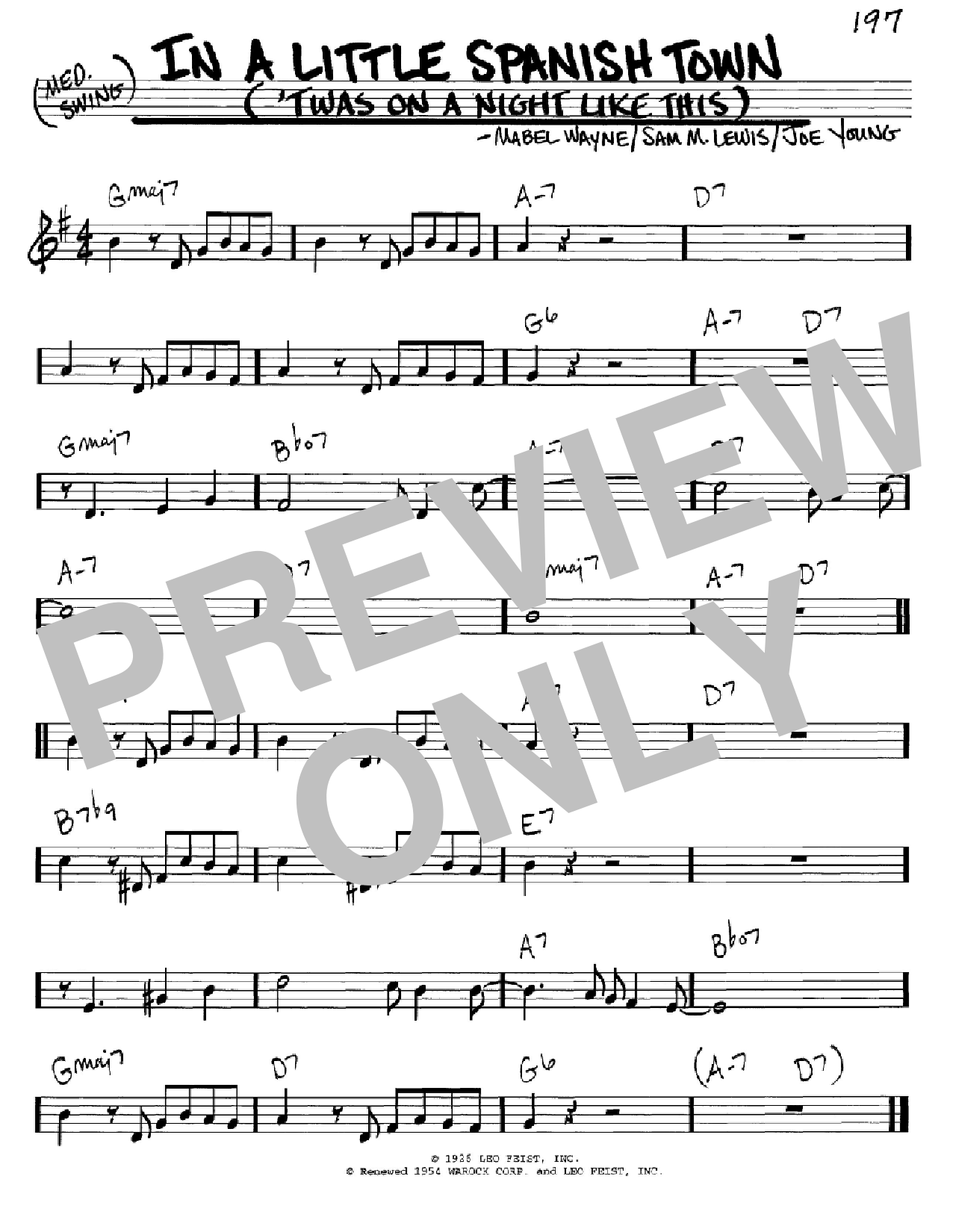 Download Sam M. Lewis In A Little Spanish Town ('Twas On A Night Like This) Sheet Music and learn how to play Real Book - Melody & Chords - C Instruments PDF digital score in minutes
