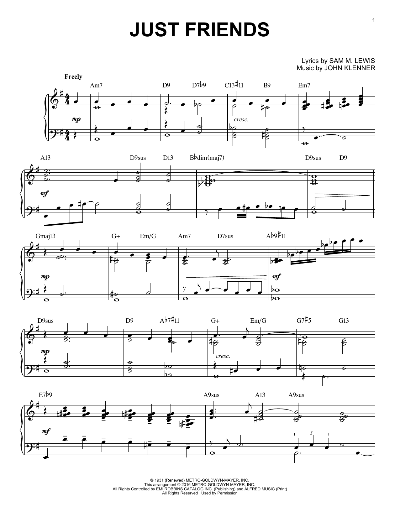 Download Sam M. Lewis Just Friends Sheet Music and learn how to play Piano PDF digital score in minutes