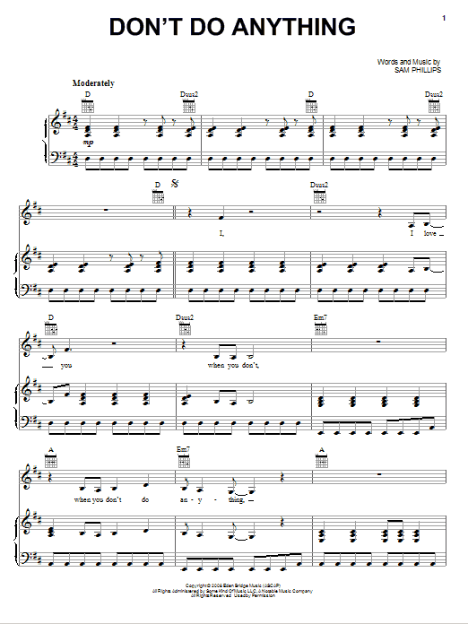 Download Sam Phillips Don't Do Anything Sheet Music and learn how to play Piano, Vocal & Guitar (Right-Hand Melody) PDF digital score in minutes