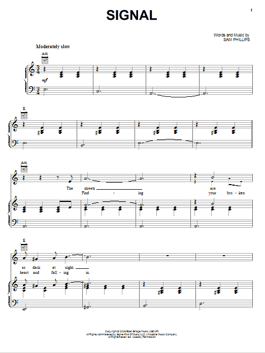 Download Sam Phillips Signal Sheet Music and learn how to play Piano, Vocal & Guitar (Right-Hand Melody) PDF digital score in minutes