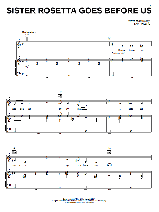 Download Sam Phillips Sister Rosetta Goes Before Us Sheet Music and learn how to play Piano, Vocal & Guitar (Right-Hand Melody) PDF digital score in minutes