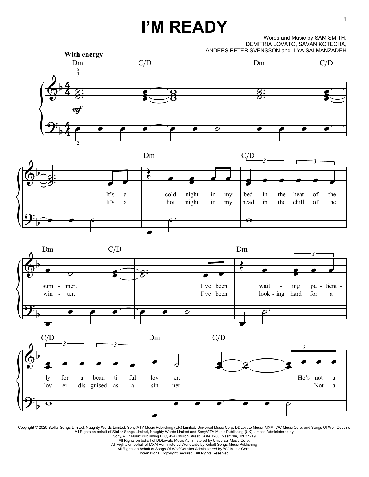 Download Sam Smith and Demi Lovato I'm Ready Sheet Music and learn how to play Easy Piano PDF digital score in minutes