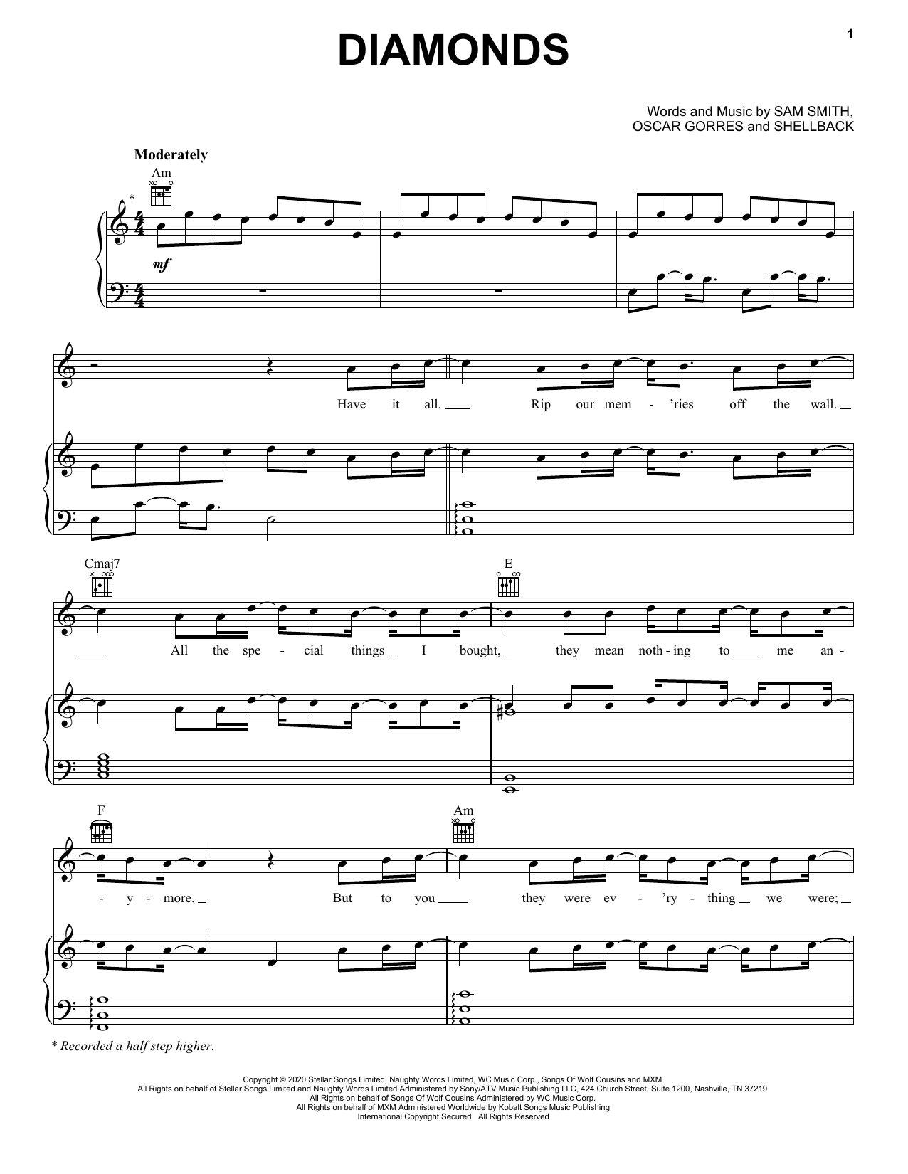 Download Sam Smith Diamonds Sheet Music and learn how to play Easy Piano PDF digital score in minutes