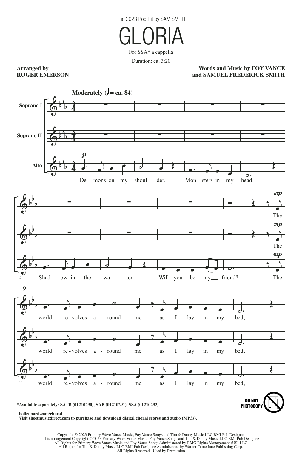 Download Sam Smith Gloria (arr. Roger Emerson) Sheet Music and learn how to play SATB Choir PDF digital score in minutes