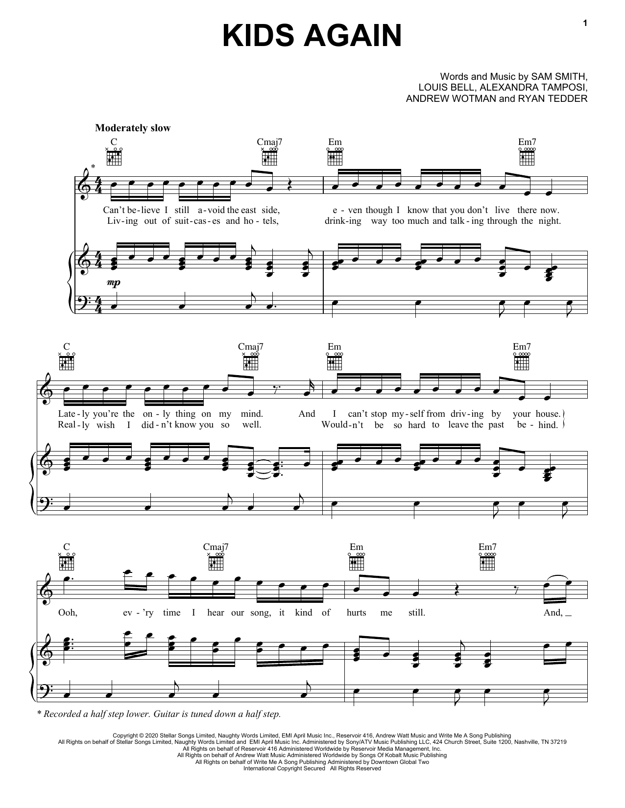 Download Sam Smith Kids Again Sheet Music and learn how to play Piano, Vocal & Guitar Chords (Right-Hand Melody) PDF digital score in minutes