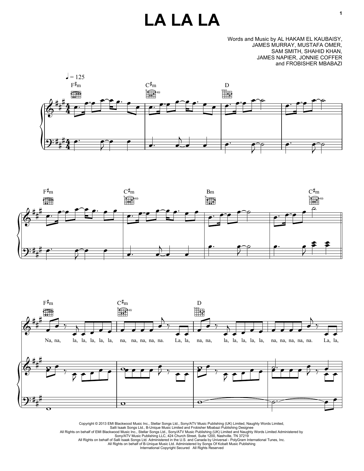 Download Naughty Boy La La La (feat. Sam Smith) Sheet Music and learn how to play Piano, Vocal & Guitar (Right-Hand Melody) PDF digital score in minutes