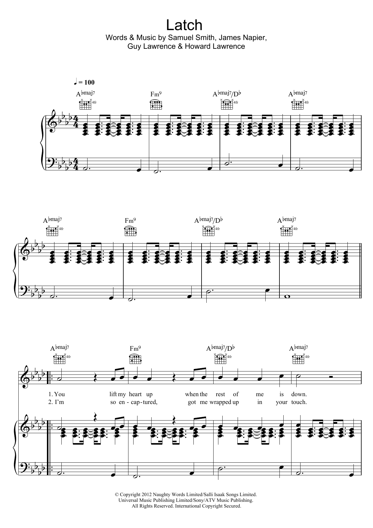 Download Sam Smith Latch (Acoustic) Sheet Music and learn how to play Piano, Vocal & Guitar (Right-Hand Melody) PDF digital score in minutes