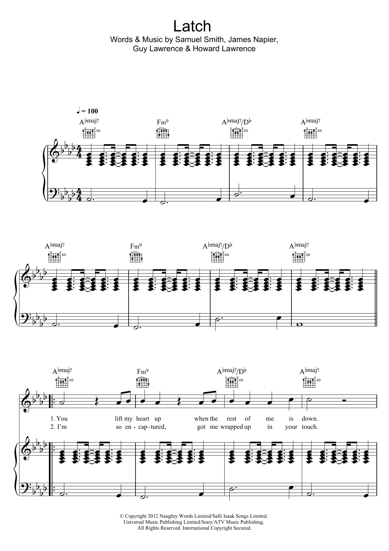 Download Sam Smith Latch (Acoustic) Sheet Music and learn how to play Piano, Vocal & Guitar PDF digital score in minutes