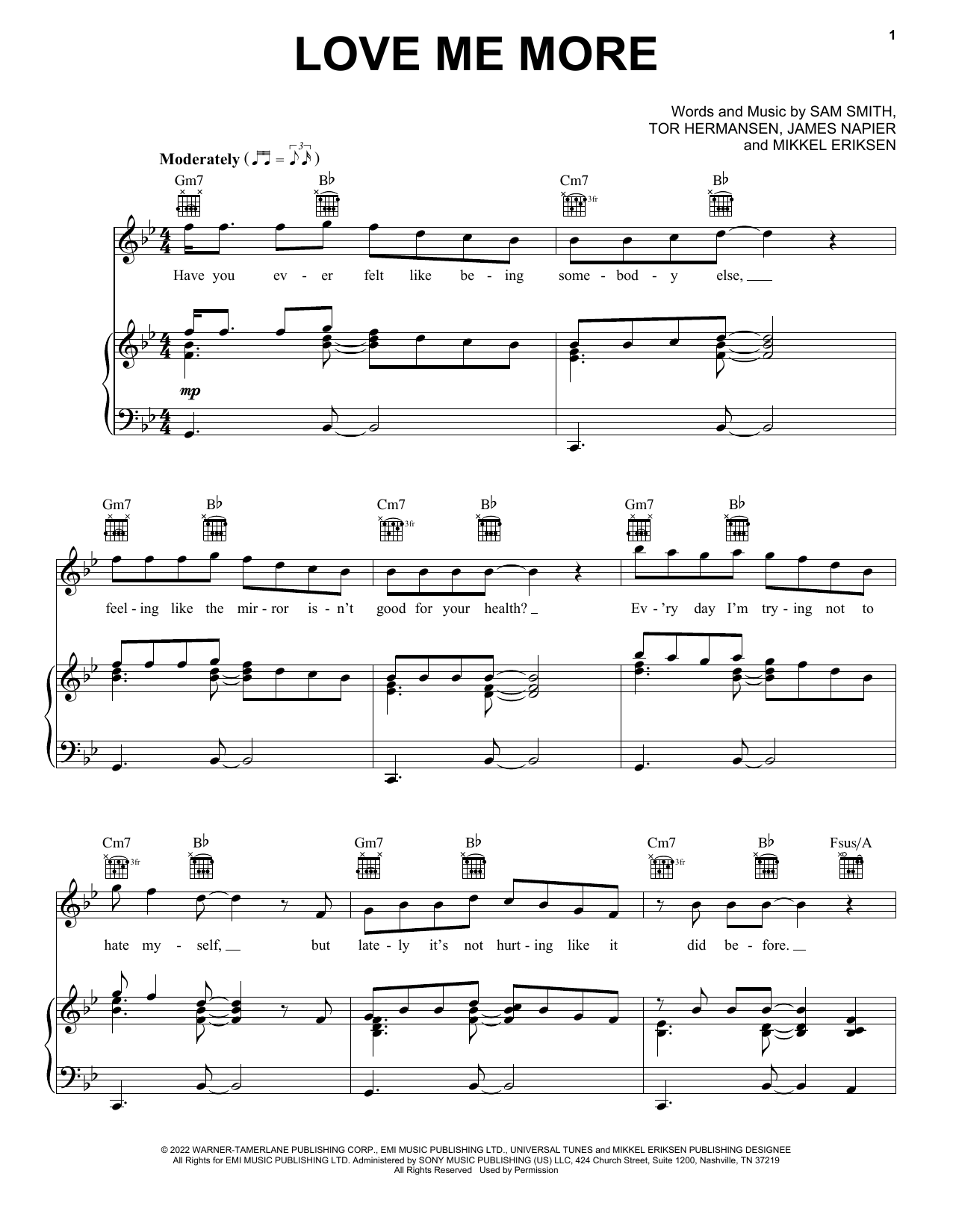 Download Sam Smith Sheet Music and learn how to play Piano, Vocal & Guitar Chords (Right-Hand Melody) PDF score in minutes