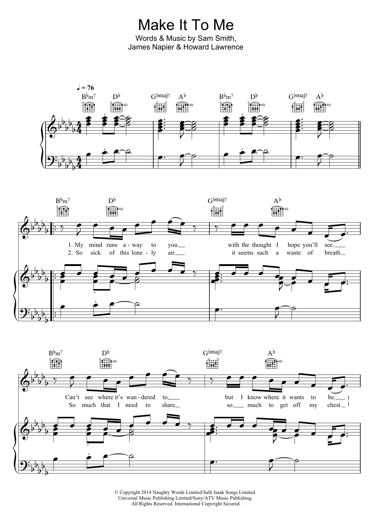 Download Sam Smith Make It To Me Sheet Music and learn how to play Piano, Vocal & Guitar PDF digital score in minutes