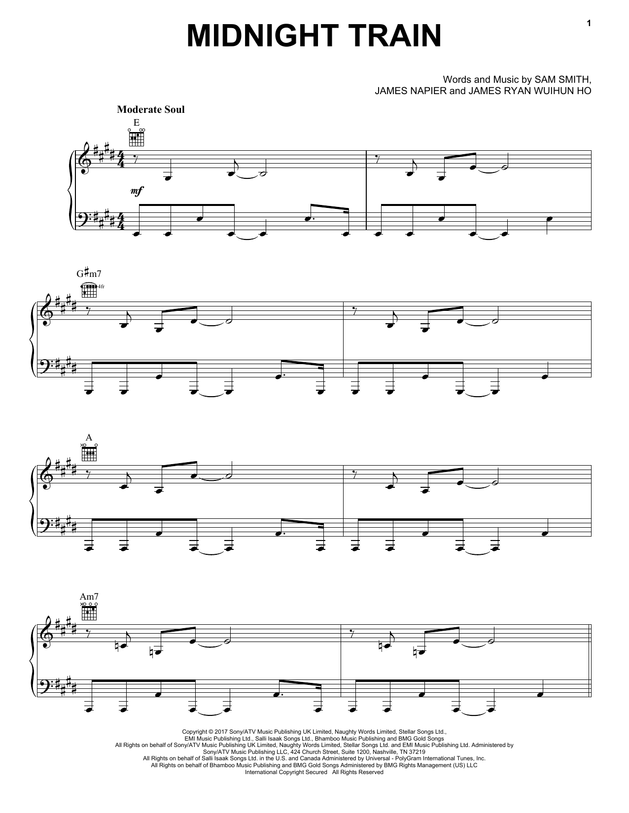 Download Sam Smith Midnight Train Sheet Music and learn how to play Easy Piano PDF digital score in minutes