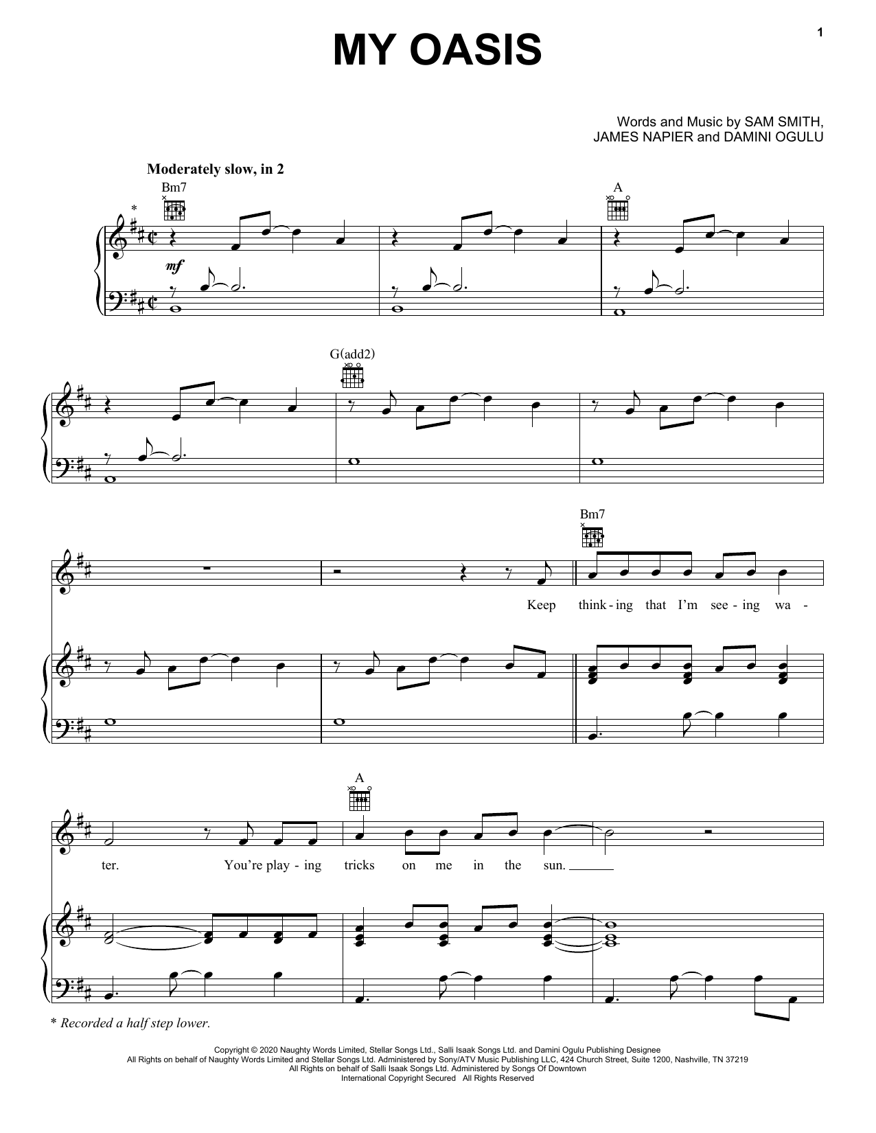 Download Sam Smith My Oasis (feat. Burna Boy) Sheet Music and learn how to play Piano, Vocal & Guitar Chords (Right-Hand Melody) PDF digital score in minutes