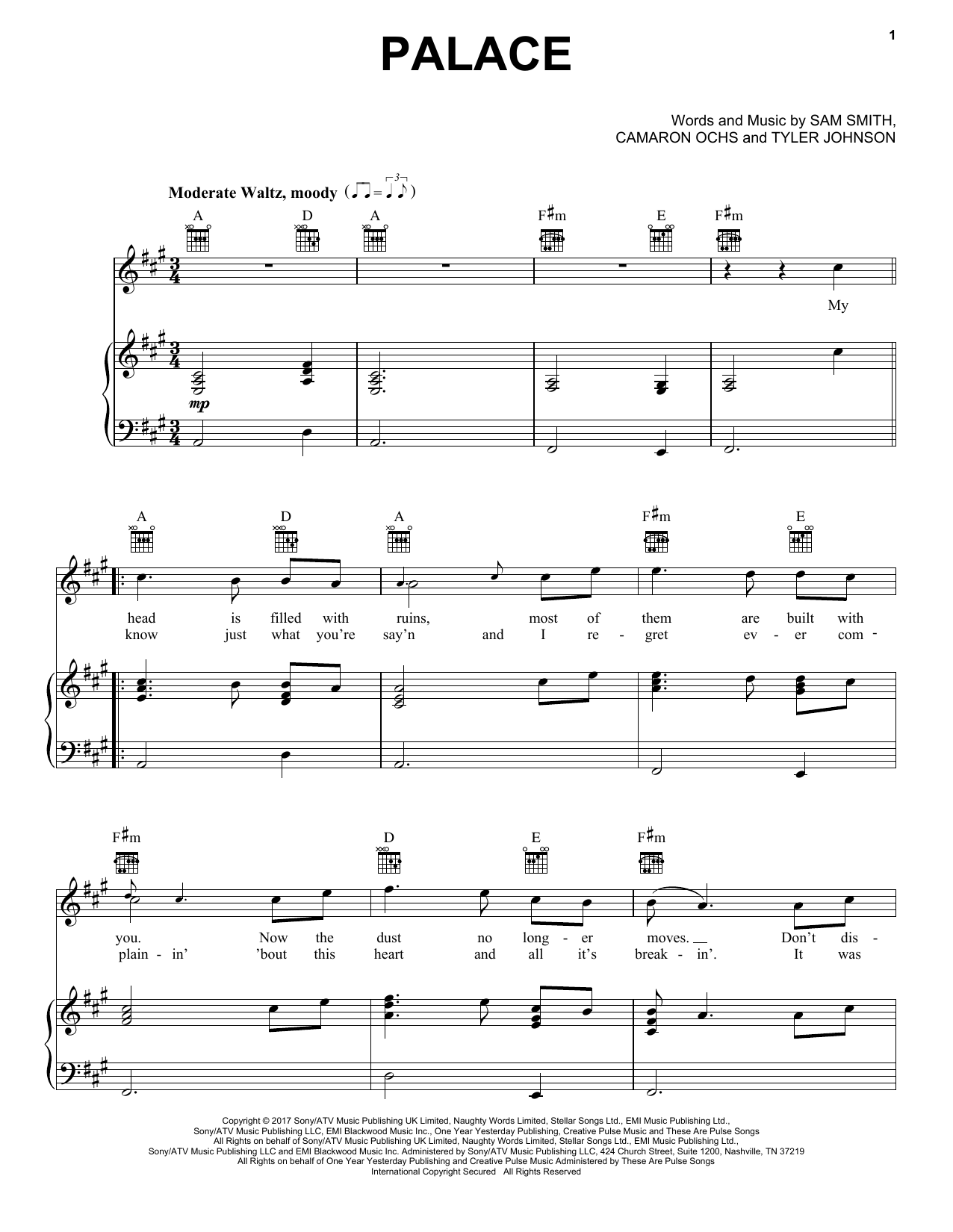 Download Sam Smith Palace Sheet Music and learn how to play Easy Piano PDF digital score in minutes
