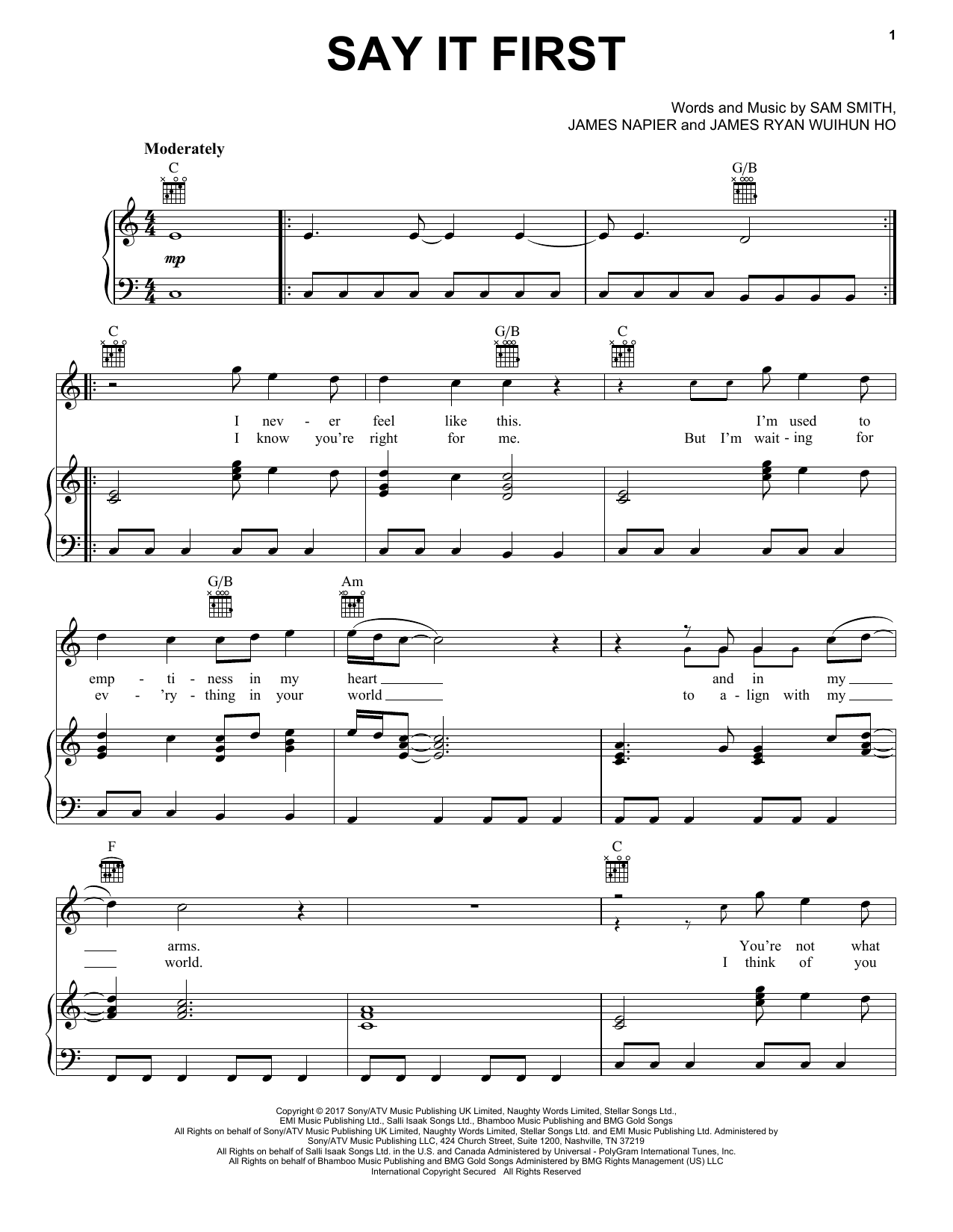 Download Sam Smith Say It First Sheet Music and learn how to play Easy Piano PDF digital score in minutes