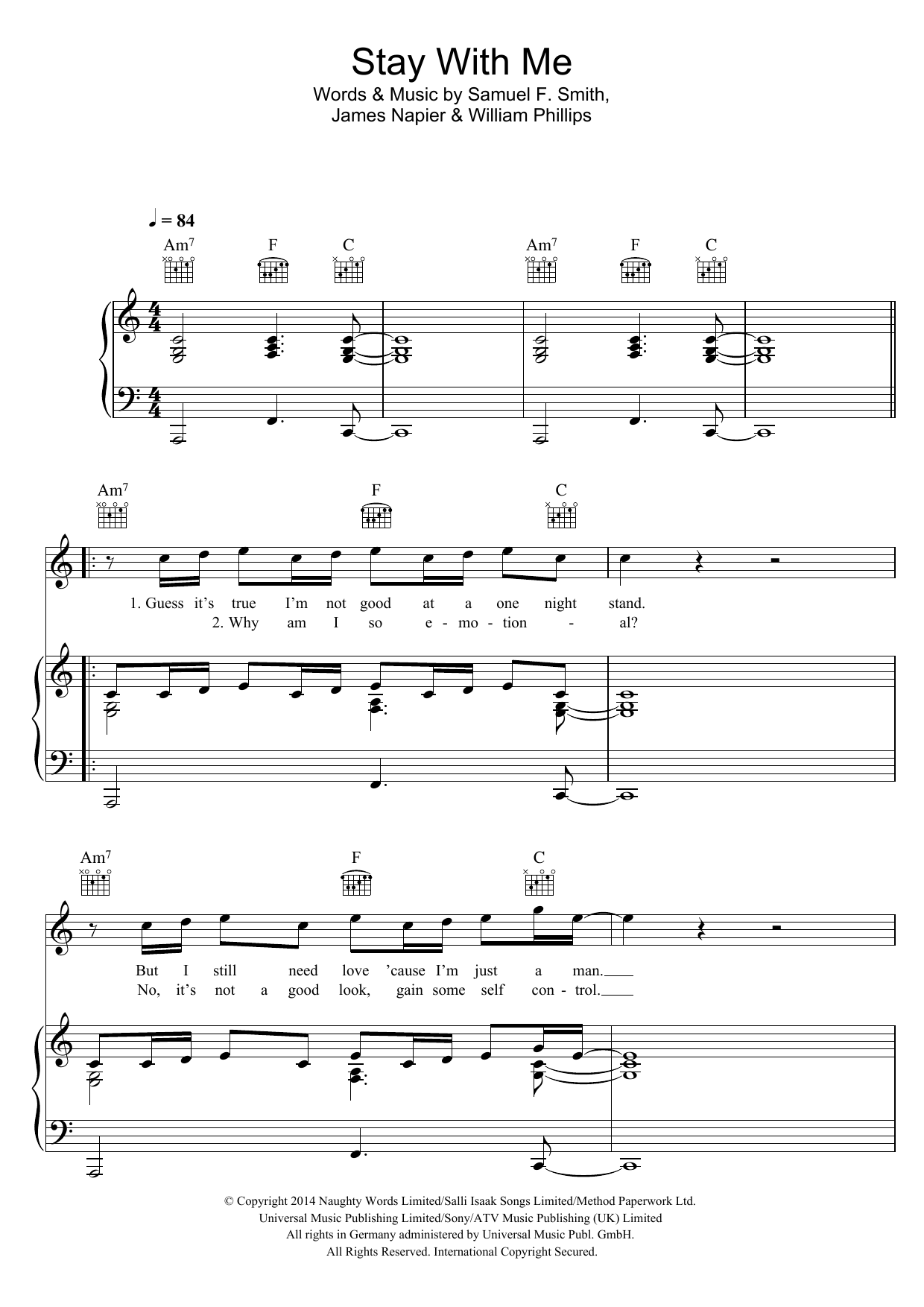 Download Sam Smith Stay With Me Sheet Music and learn how to play Piano PDF digital score in minutes