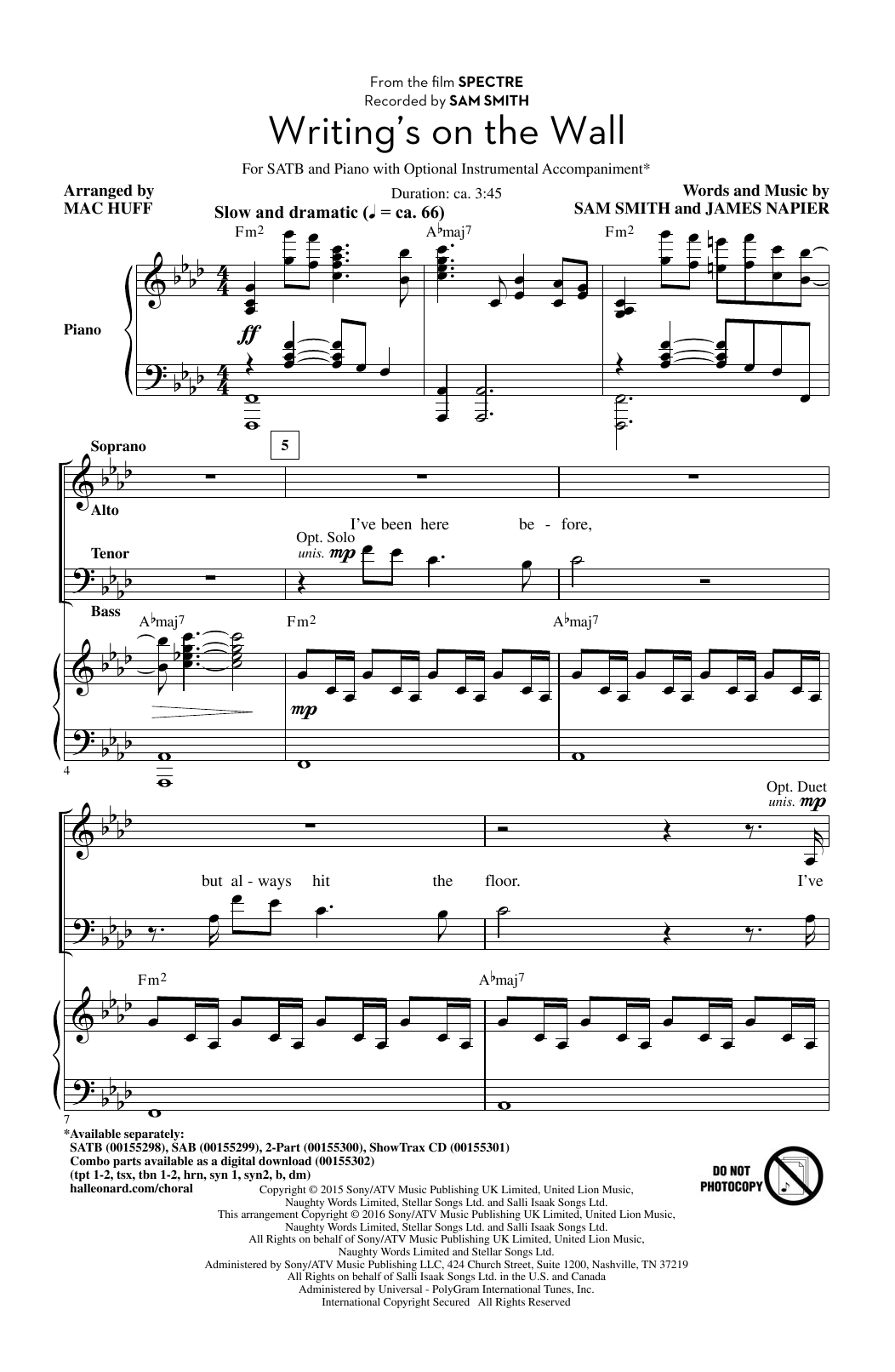 Download Mac Huff Writing's On The Wall Sheet Music and learn how to play SATB PDF digital score in minutes