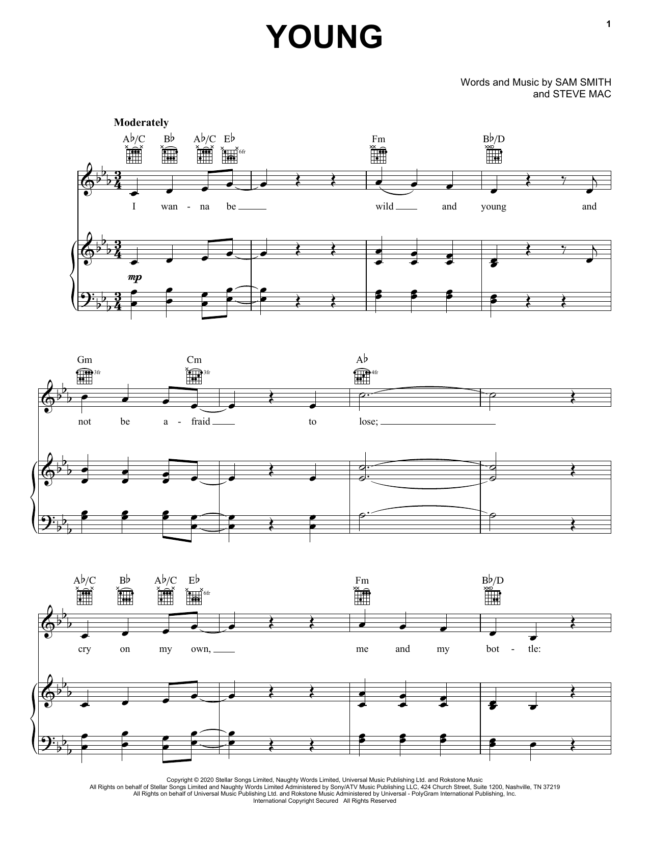 Download Sam Smith Young Sheet Music and learn how to play Piano, Vocal & Guitar Chords (Right-Hand Melody) PDF digital score in minutes