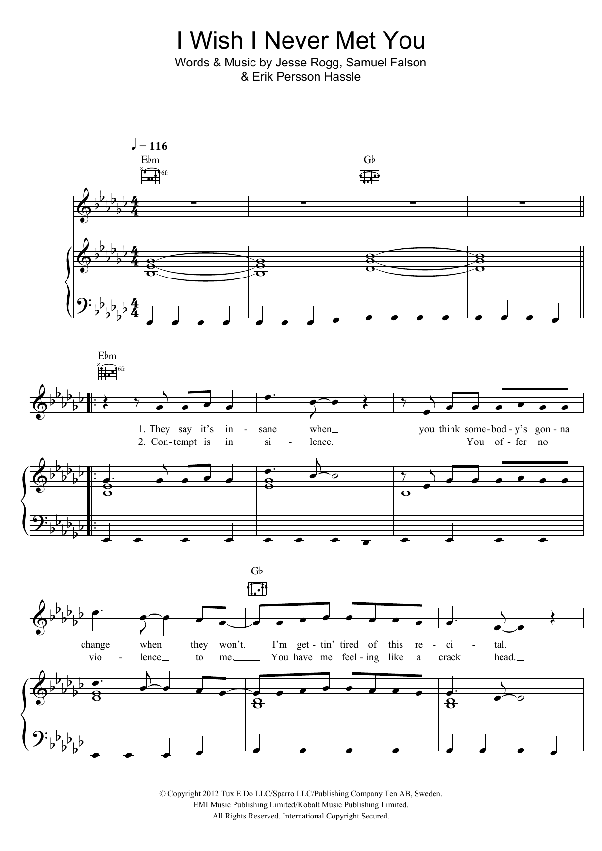 Download Sam Sparro I Wish I Never Met You Sheet Music and learn how to play Piano, Vocal & Guitar (Right-Hand Melody) PDF digital score in minutes
