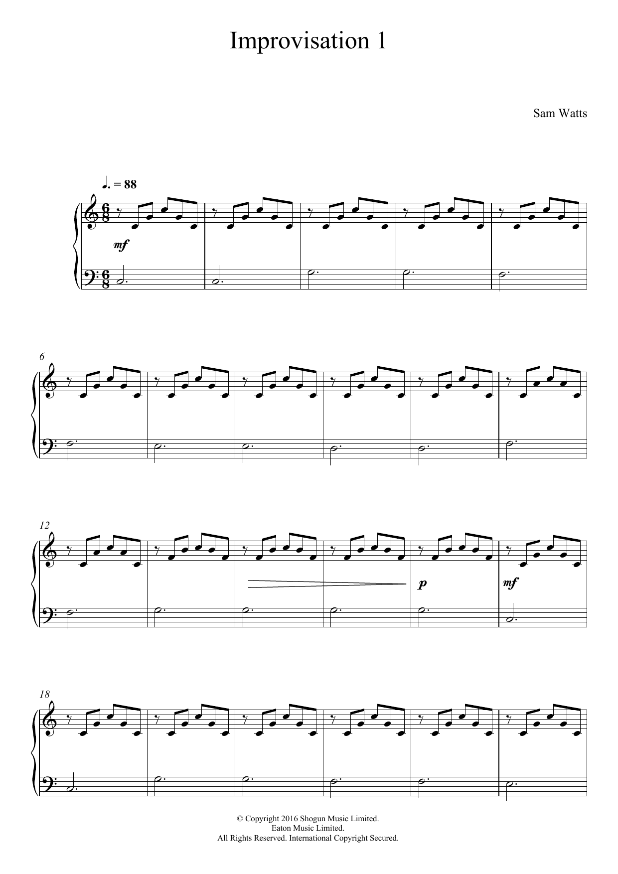 Download Sam Watts Improvisation 1 Sheet Music and learn how to play Easy Piano PDF digital score in minutes